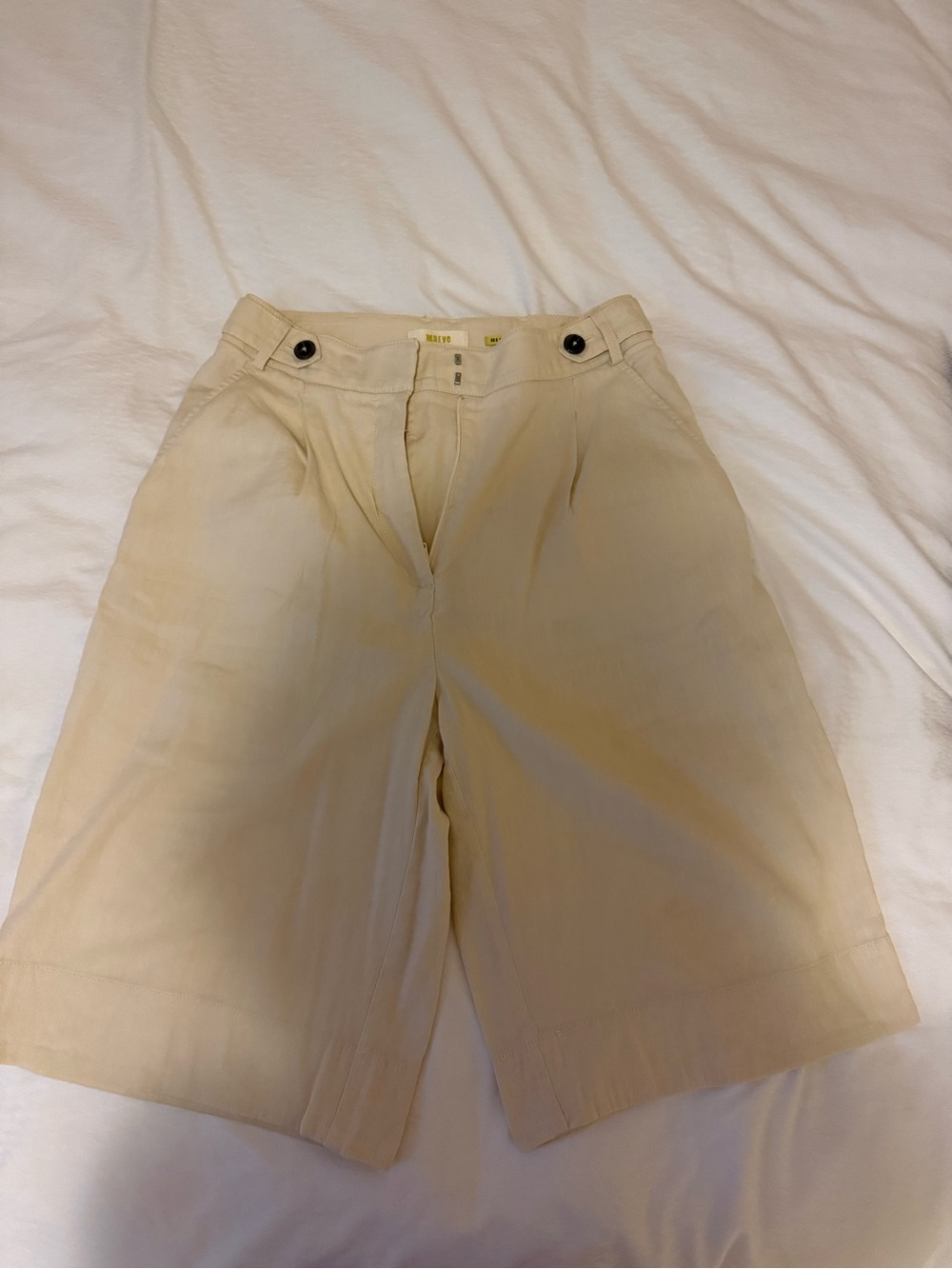 Maeve Cream High-Rise Bermuda Shorts with Button Tabs